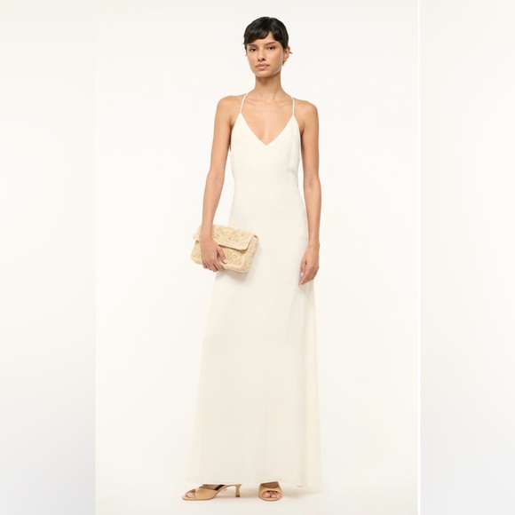 STAUD Dresses & Skirts - STAUD Machu Silk Cream V-Neck Spaghetti Strap Slip Maxi Dress